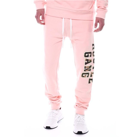 Hustle Gang Men's Tapered Stretch Knit Joggers in Frostbit Pink Cotton Fleece XL - Picture 1 of 13